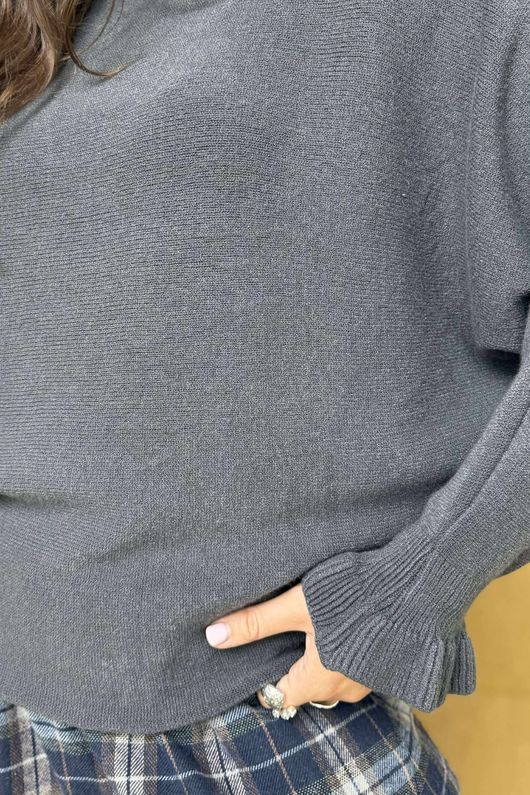 Conrad Batwing Ruffle Cuff Knit Graphite